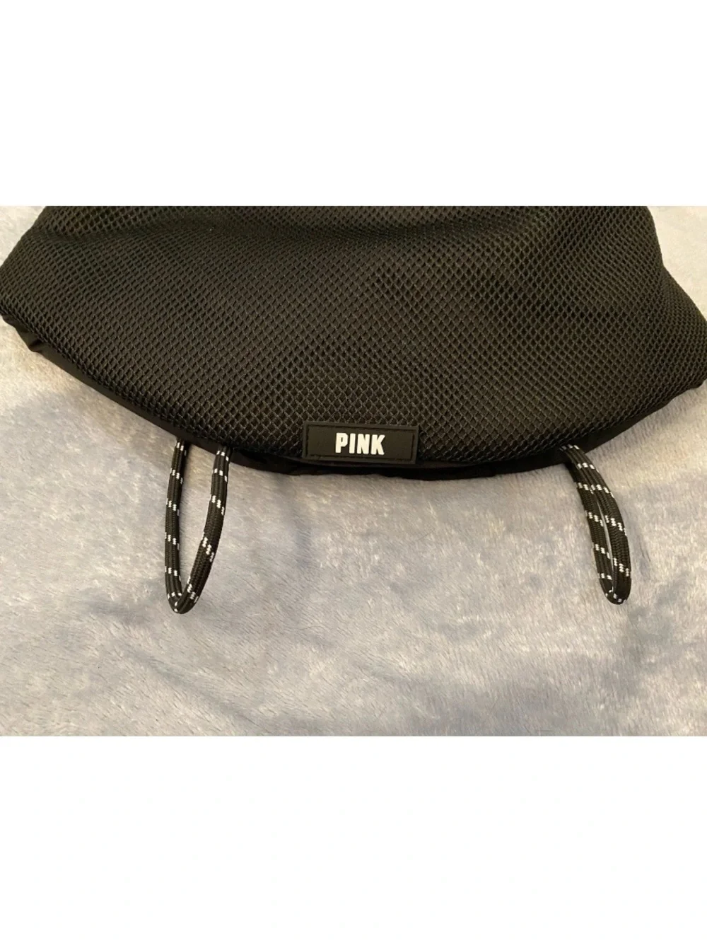 Victorias Secret PINK Solid Black Drawstring Logo Backpack Purse NWOT